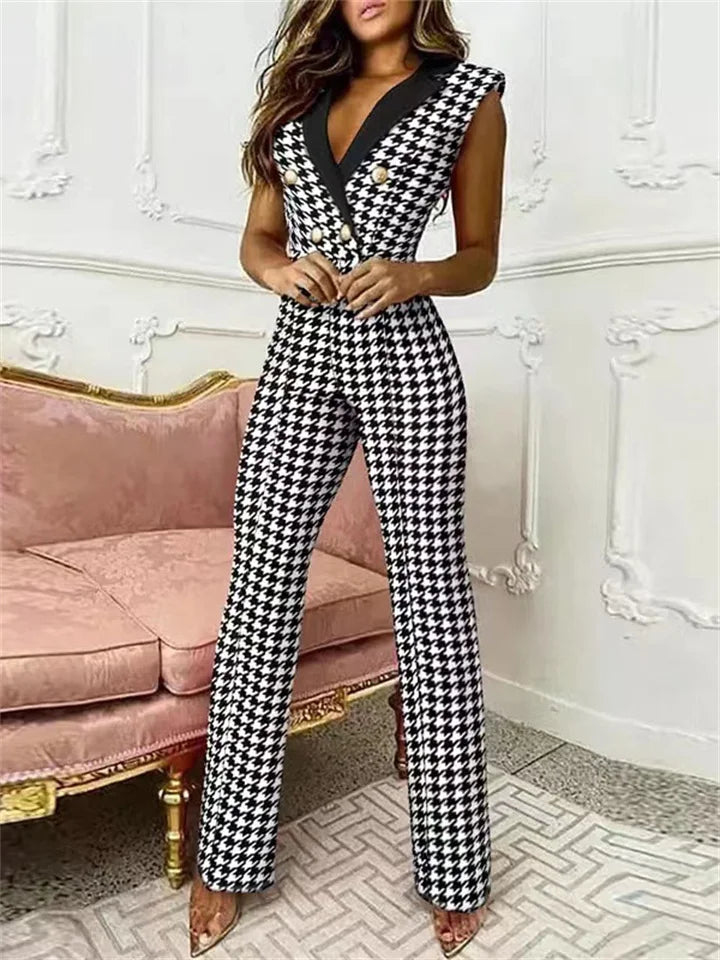 EOS | Jumpsuit mit V-Ausschnitt und Hahnentrittmuster