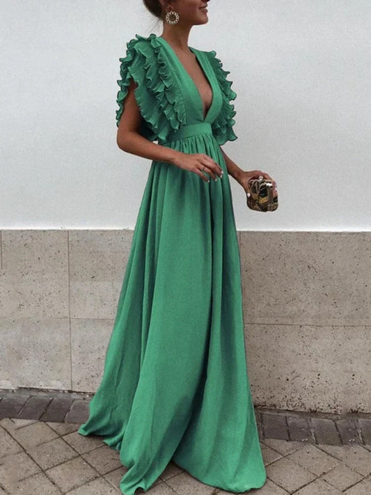 EOS - Elegantes V-Ausschnitt-Kleid mit Rüschärmeln